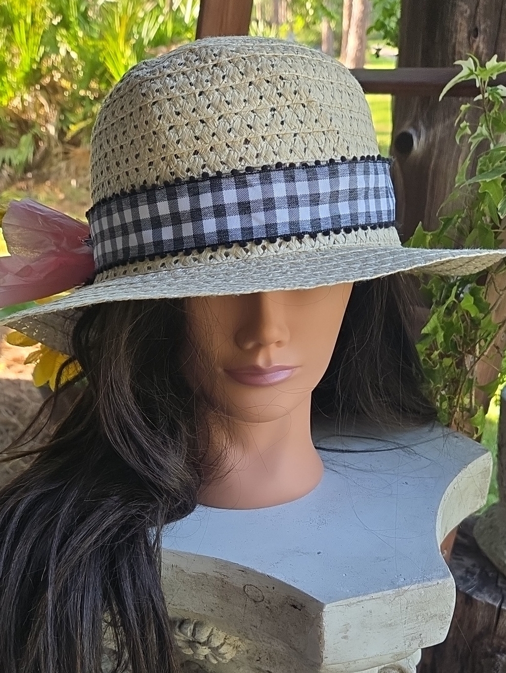 Quirky Gingham Band Straw Sun Hat
